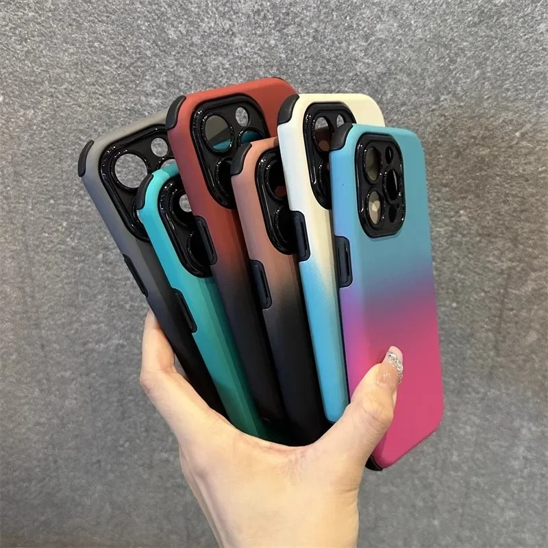 Gradient thicken corner armor silicone phone case for iPhone 16 15 14 13 12 11 Pro Max fine hole shockproof hard bumper cover