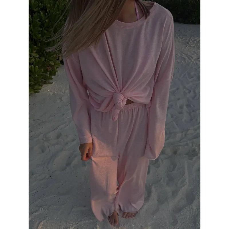 Snowflake Pattern T-shirt Pants Women Eur American Summer Thin Meat Through O-neck Long Sleeve Loose Bottoming Shirt Pants New