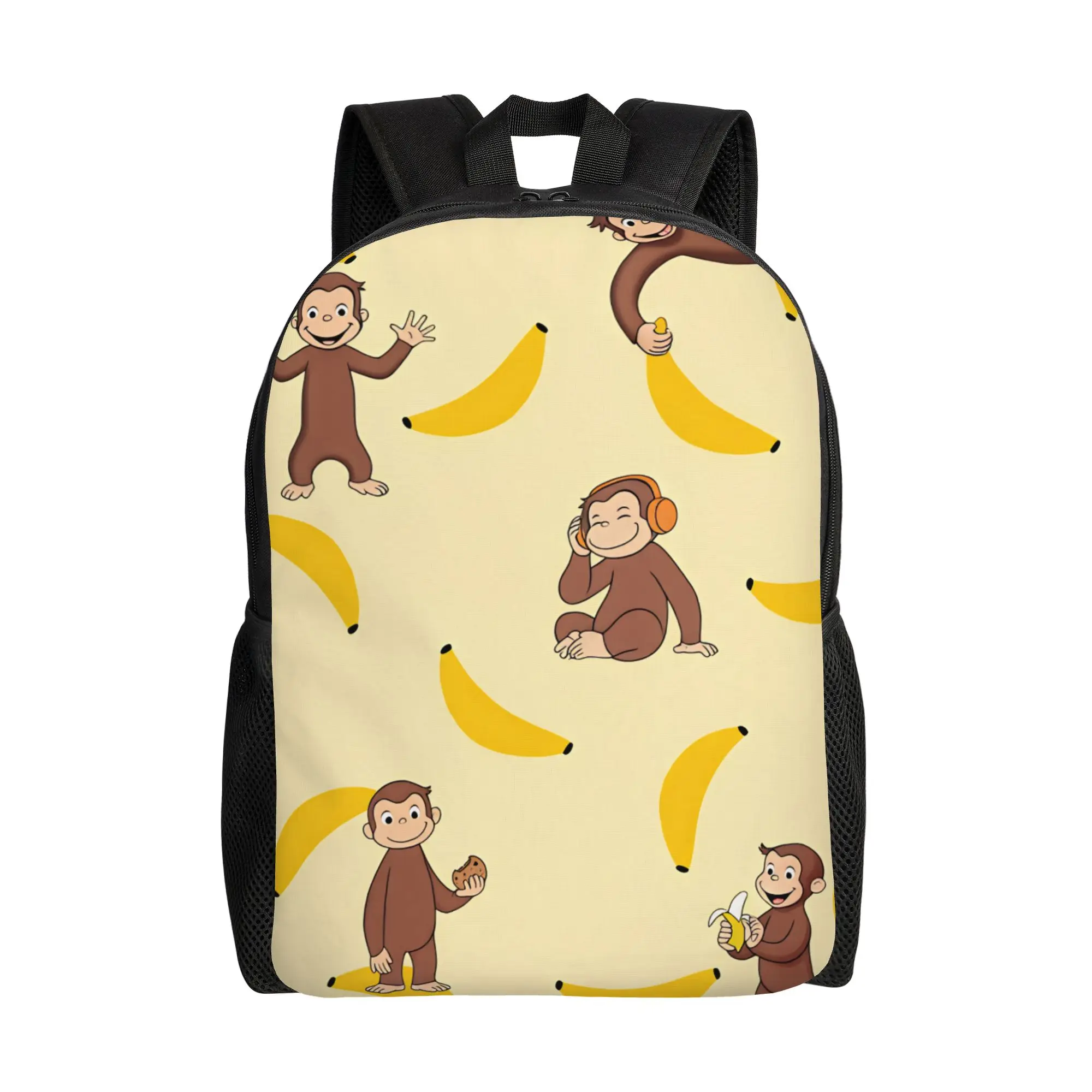 Curious George Banana Background Multi Pose Backpack Unisex Polyester Sport Backpacks Lightweight High School Bags Rucksack