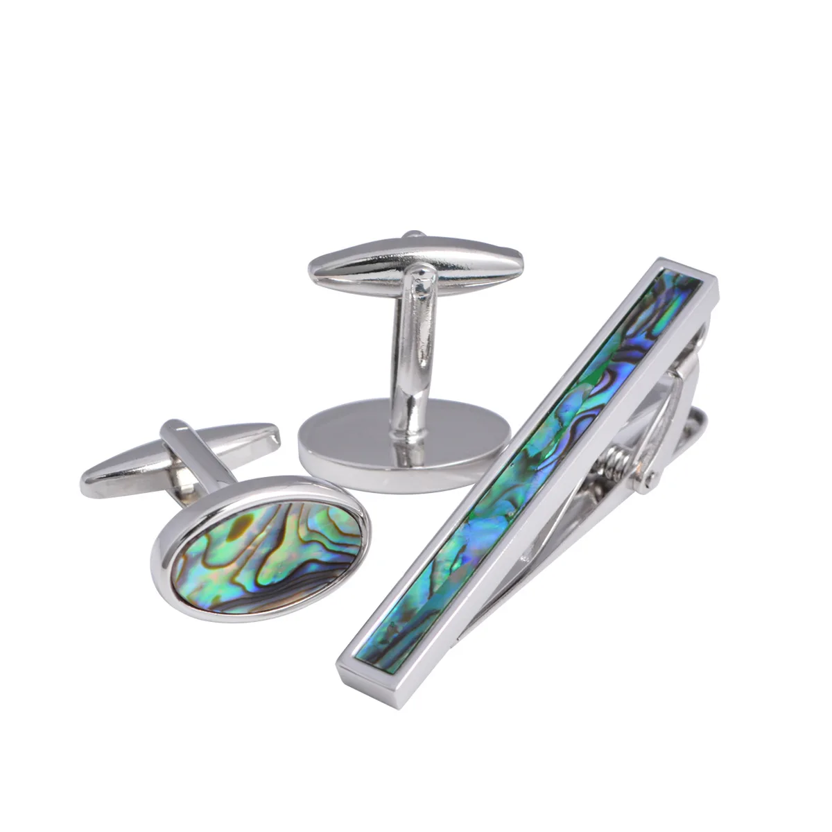 

1 Pair Abalone Shell Cufflinks Tie Clips Set Colorful Sleeve Buttons Decorative Gift For Birthday Clothing Accessories Stickpin