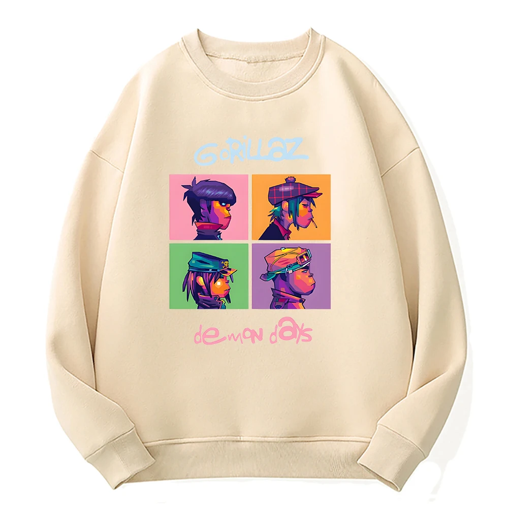 Gorillaz-Sweat à capuche à manches longues PVD noir pour hommes et femmes, Streetwear Hip Hop, Sweat à capuche graphique en Y, Pulls à col rond,