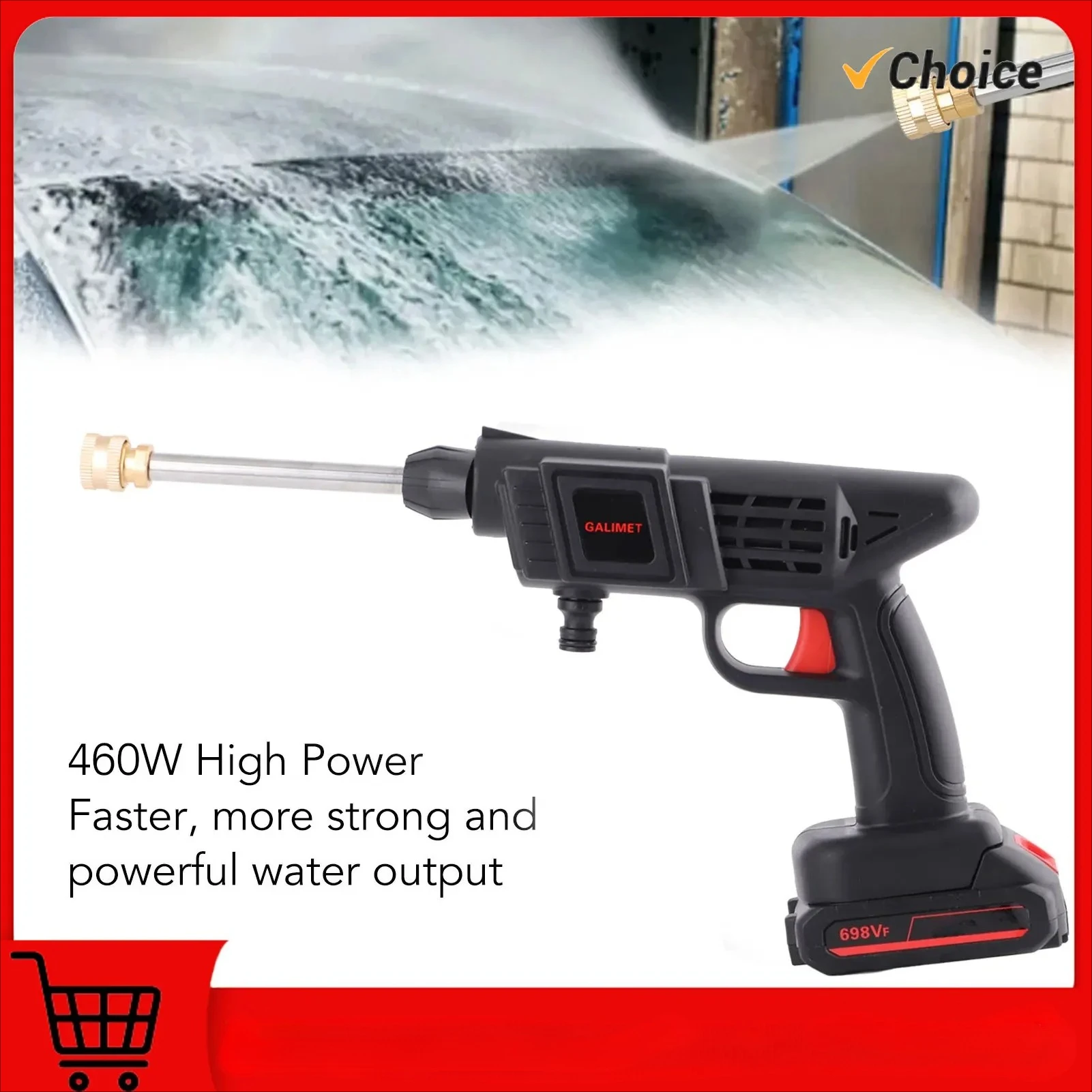 Pencuci Mobil Bertekanan Tinggi Power Cleaner 460W 100-240V Output Kuat Bertenaga Baterai Portabel 90bar untuk Irigasi Taman