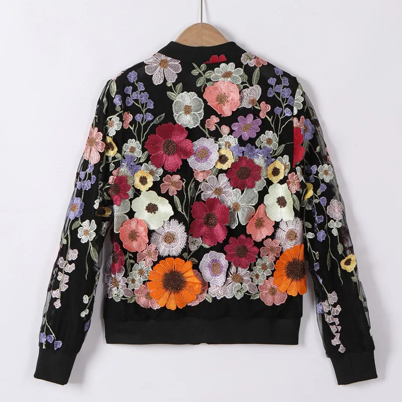 Top Quality New Jacket 2025 Autumn Winter Style Lady Allover Luxurious Embroidery Flower Patterns Long Sleeve Black Zip Coat XXL