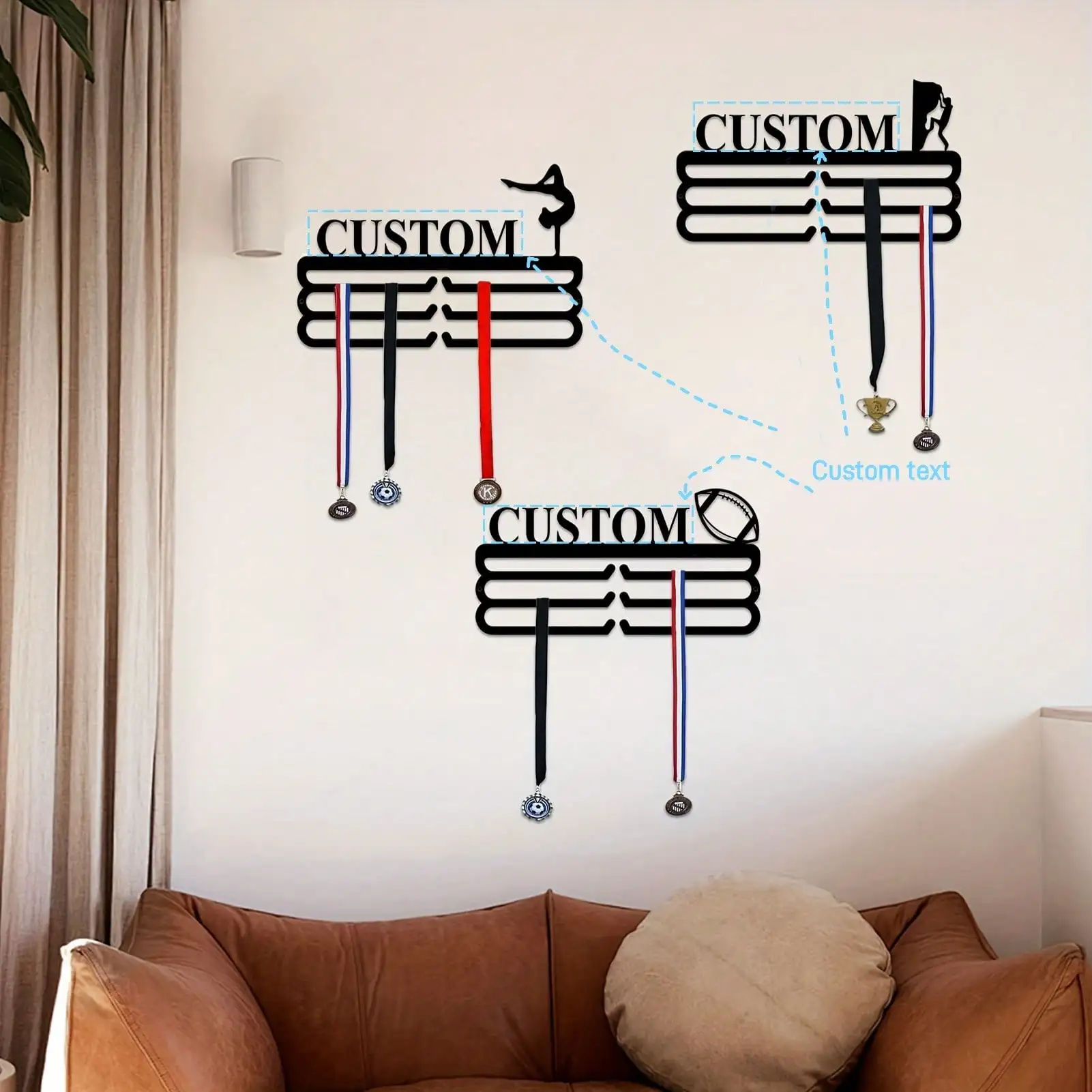 

Personalized Metal Medal Holder for Football Running, Wall Mount Display Rack, Sports Award Showcase, Home Decor, Classic Birthd