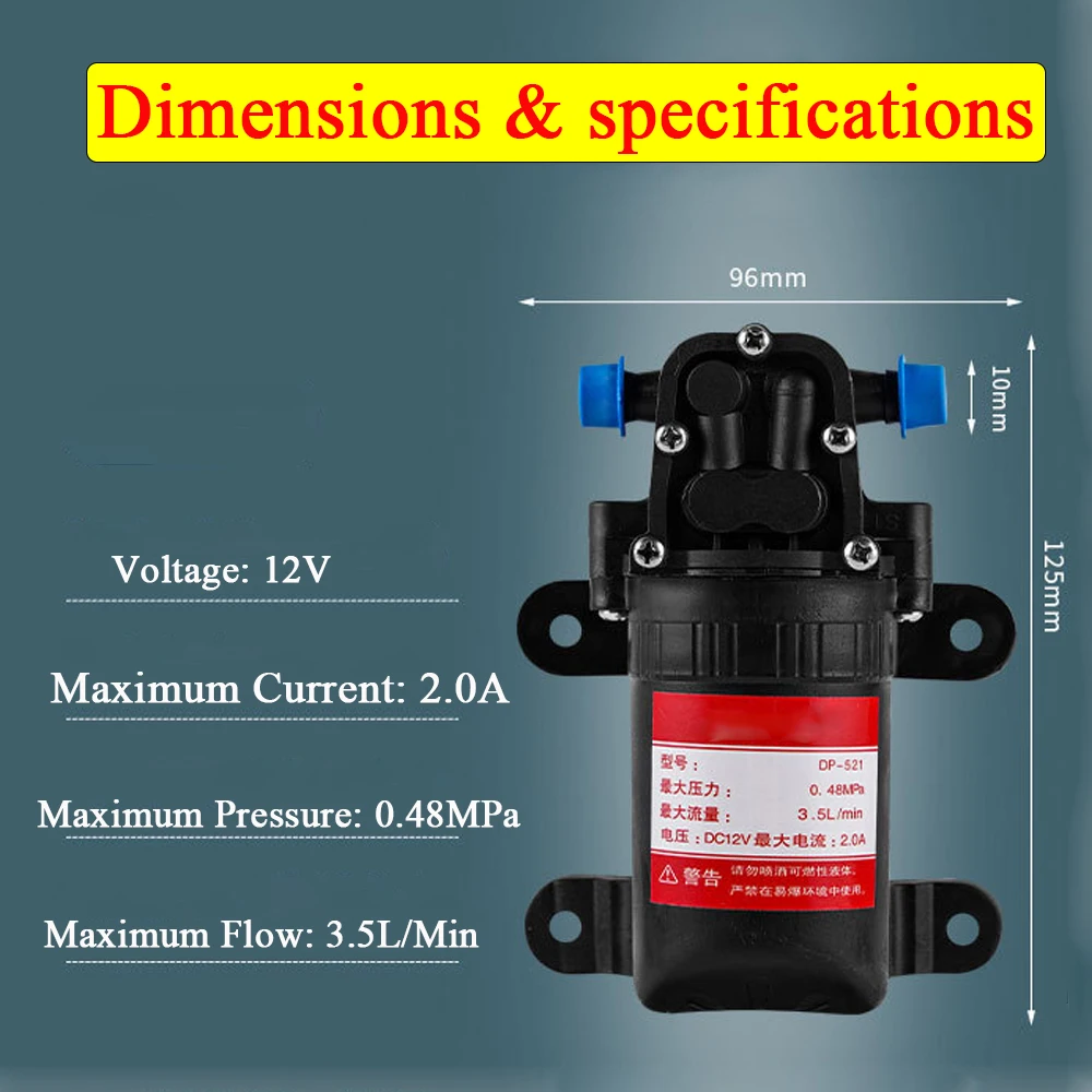 12v Agricultural Water Pump Portable Electric Diaphragm Sprayer Pump Aquarium Fountain Boat Tool Circulation Mini High Pressure