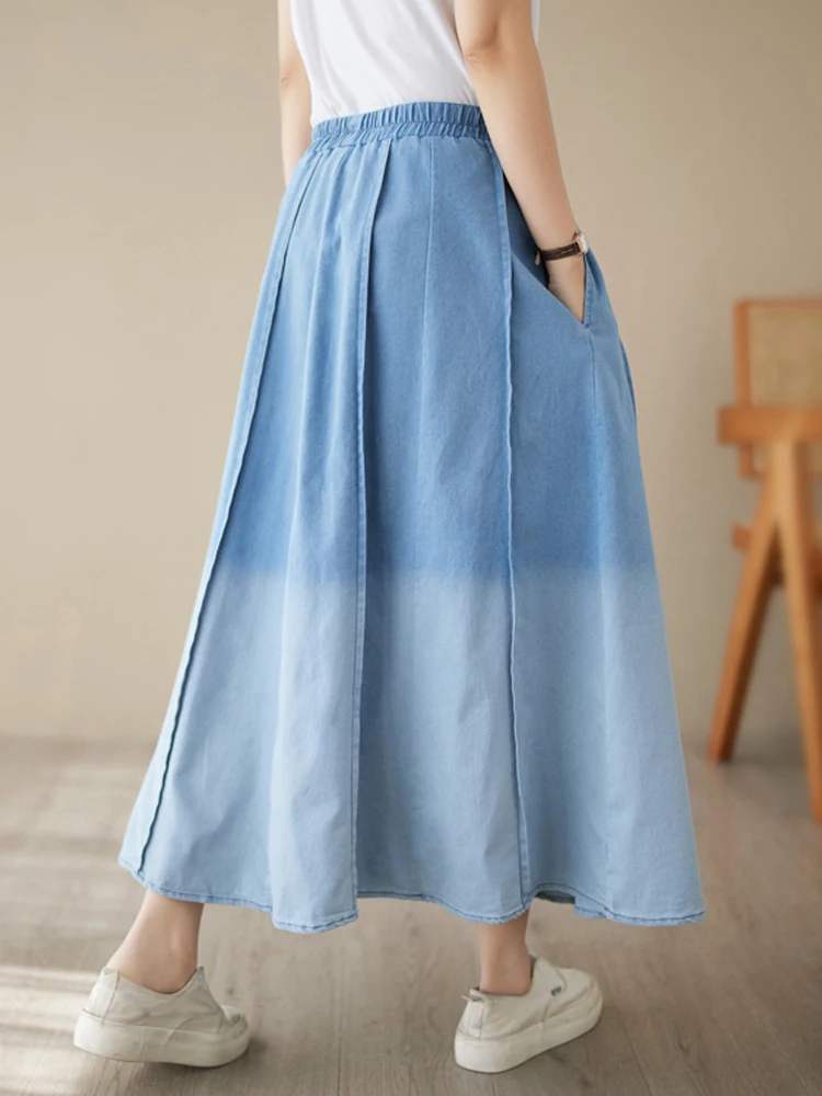 NYFS 2023 Autumn New Korea Print Woman Skirt Elastic Waist Fashion Denim Long Skirt