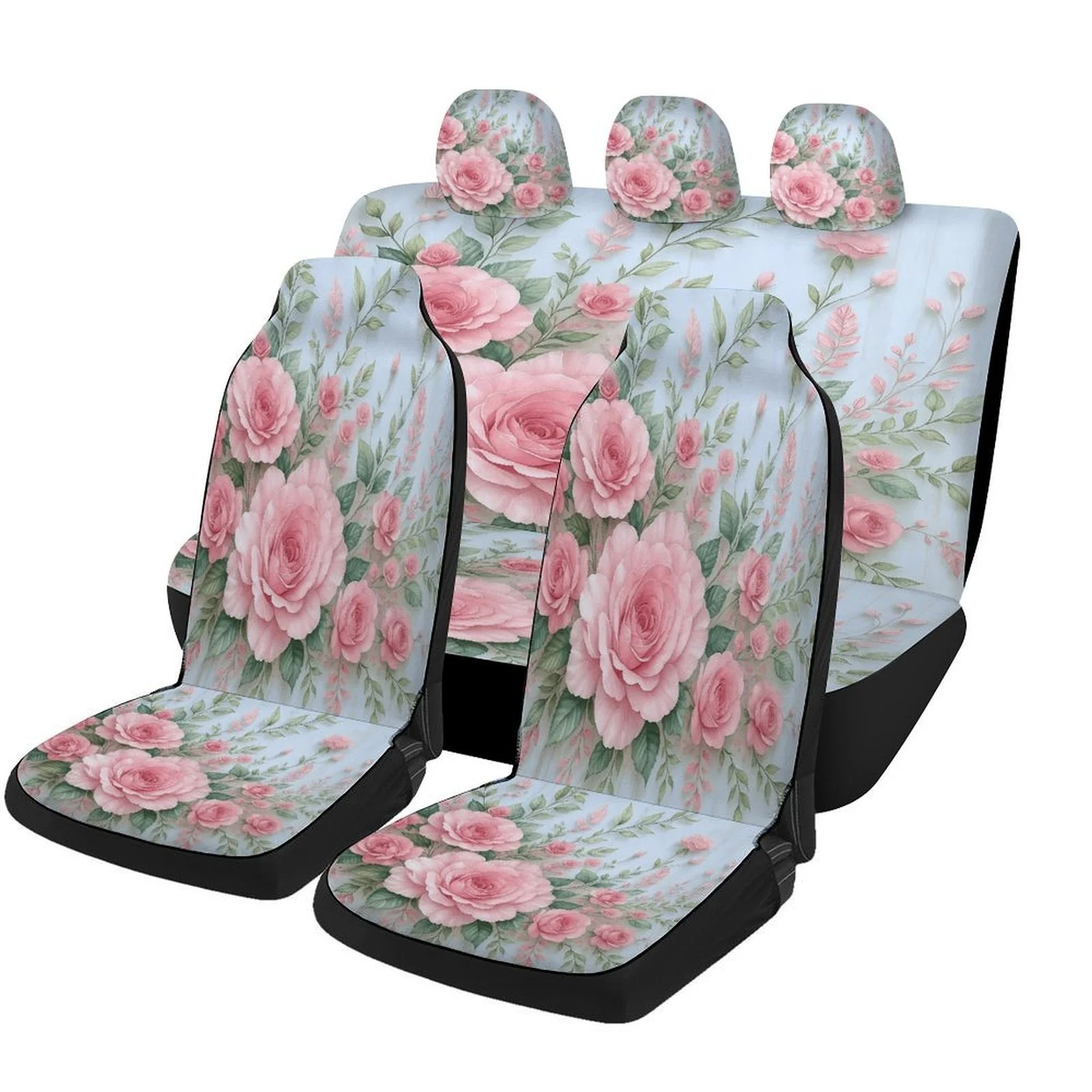 

Pink Roses Bouquet Designed Car Seat Cover Set For Most Cars, Decorative Fashionable High-quality Car Seat Protector Covers Full
