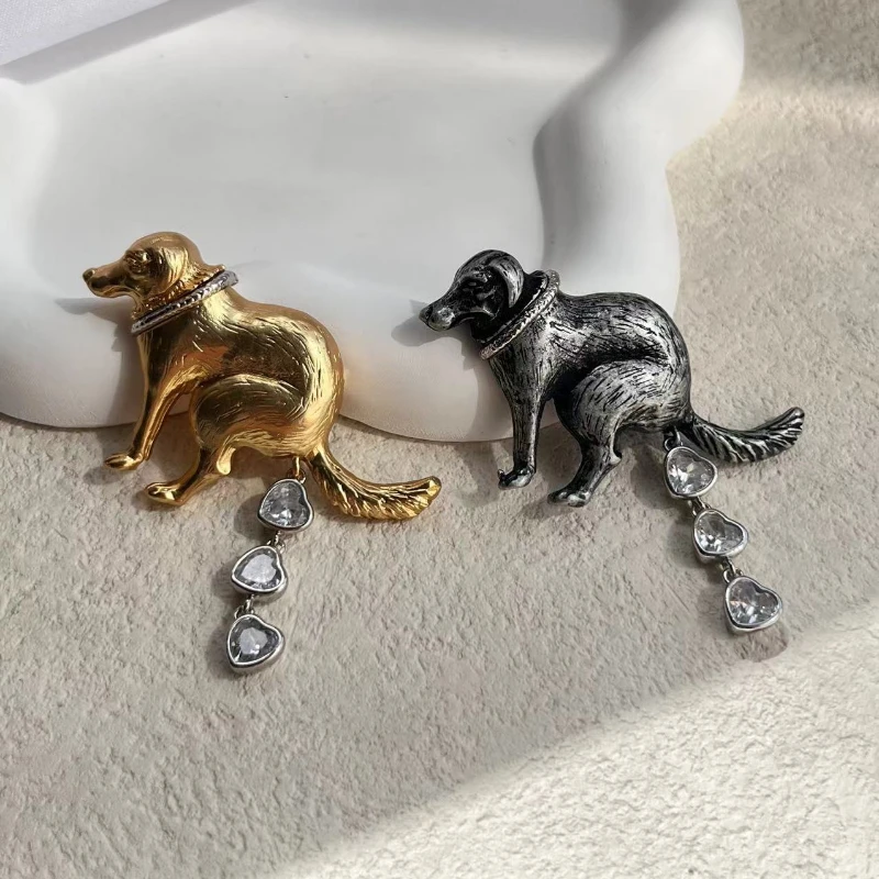 Funny Animal Dog Gem Women's Brooch Designer New Animal Series Heart Zircon Lucky Brooch Pins Accessories