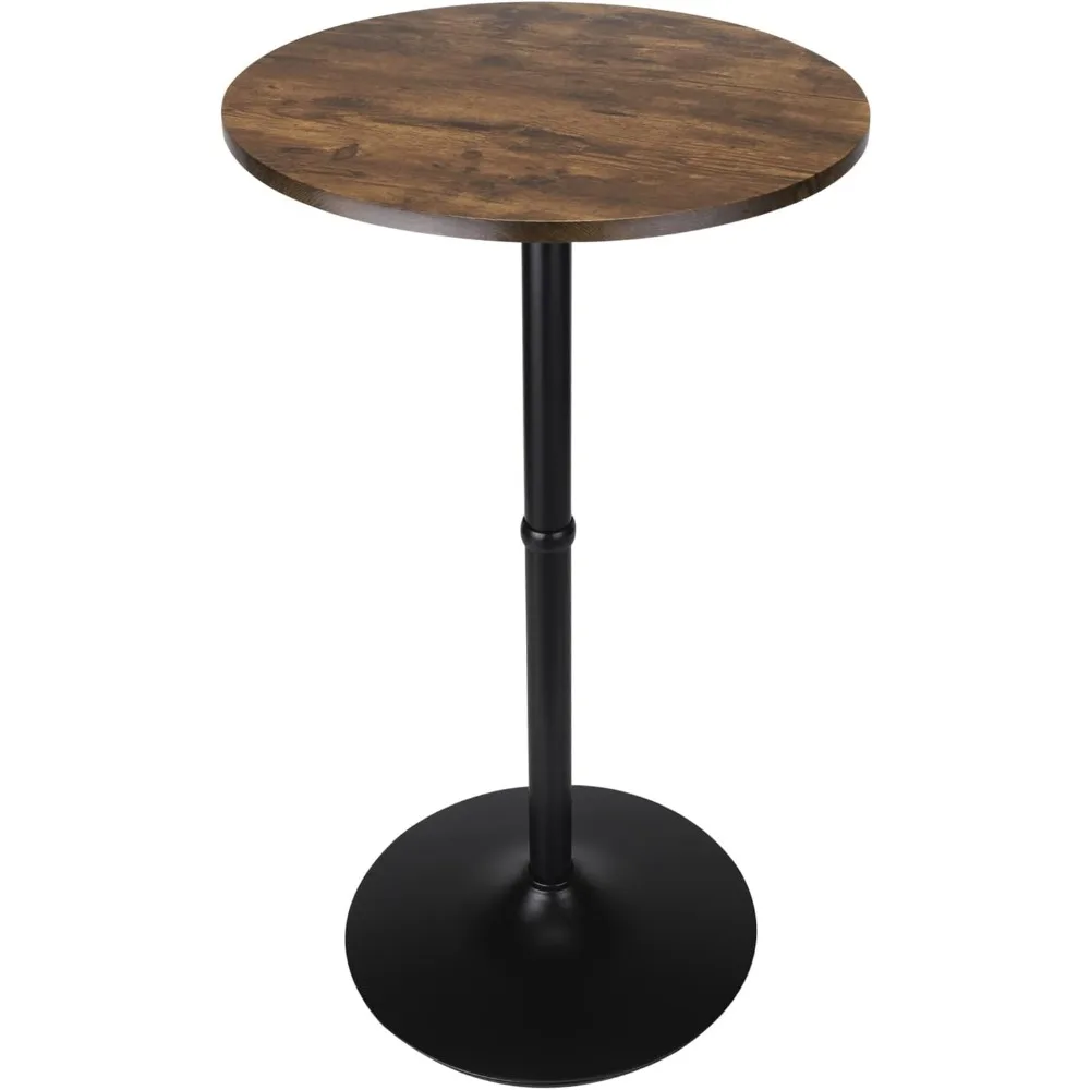 Bar Table with Round Top, 41 Inches Height, and Base - Non-Adjustable (Rustic Brown)