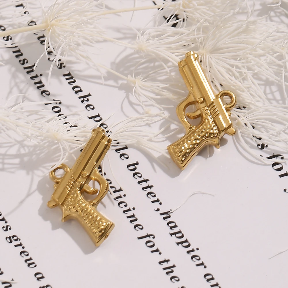 2cs Wild Animal Bear/Giraffe/Hunting Dog Charms for Bracelet Jewelry Making Stainless Steel Tower/Lipstick DIY Necklace Pendant