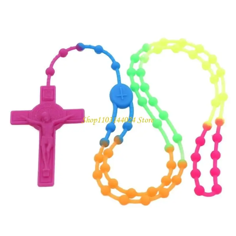 N5KE Rosary Beads Luminous Noctilucent Necklaces Glowing Rosary Necklaces Catholicism Religious Jewelry Party Gift for Prayer