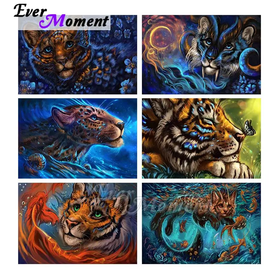 

Ever Moment Diamond Painting Lion Tiger Animal Cartoon Full Square Resin Drill Handmade Decoration Embroidery Mosaic ASF2261