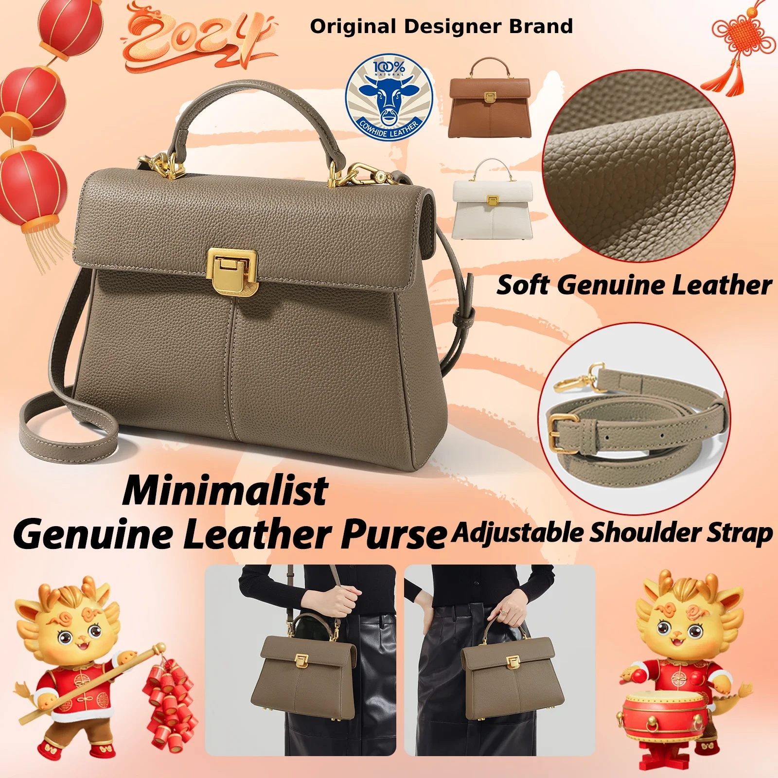 ITAMOOD Genuine Leather Handbag Luxury Women's Shoulder Bag Suitable for Christmas Gifting Multifunctional Crossbody Bag