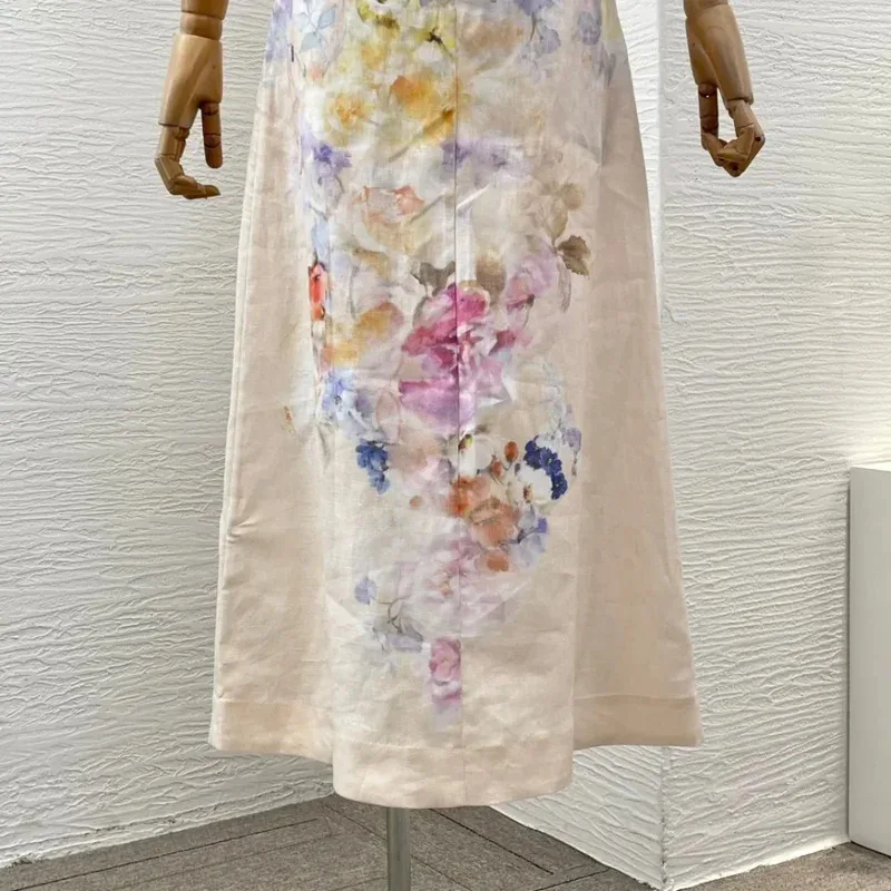 فستان ميدي للعطلات للسيدات موديل 2025 على طراز الشاطئ بدون أكمام وخصر خلفي بدون حمالات