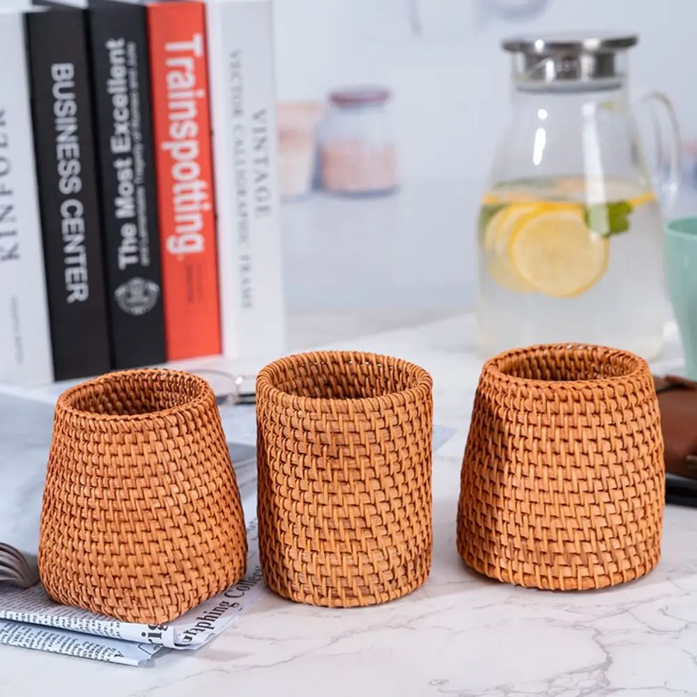Stationery Storage Wood Vine Rattan Pen Holder Large Capacity Multifunctional Hand Woven Pen Holder Minimalism Handmade