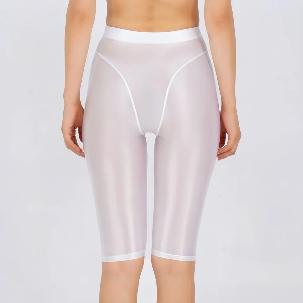 Sexy Girl Hot Shorts Oil Glossy Shiny Elastic Semi Transparent Casual Plus Size Tight Yoga Shorts Candy Color Five Quarter Pants