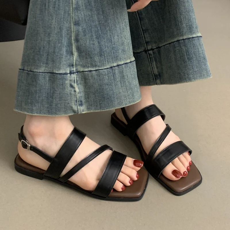 

Женские сандалии, летняя обувь 2024, женские удобные сандалии на плоской подошве, модные римские сандалии с открытым носком, элегантные женские модельные туфли