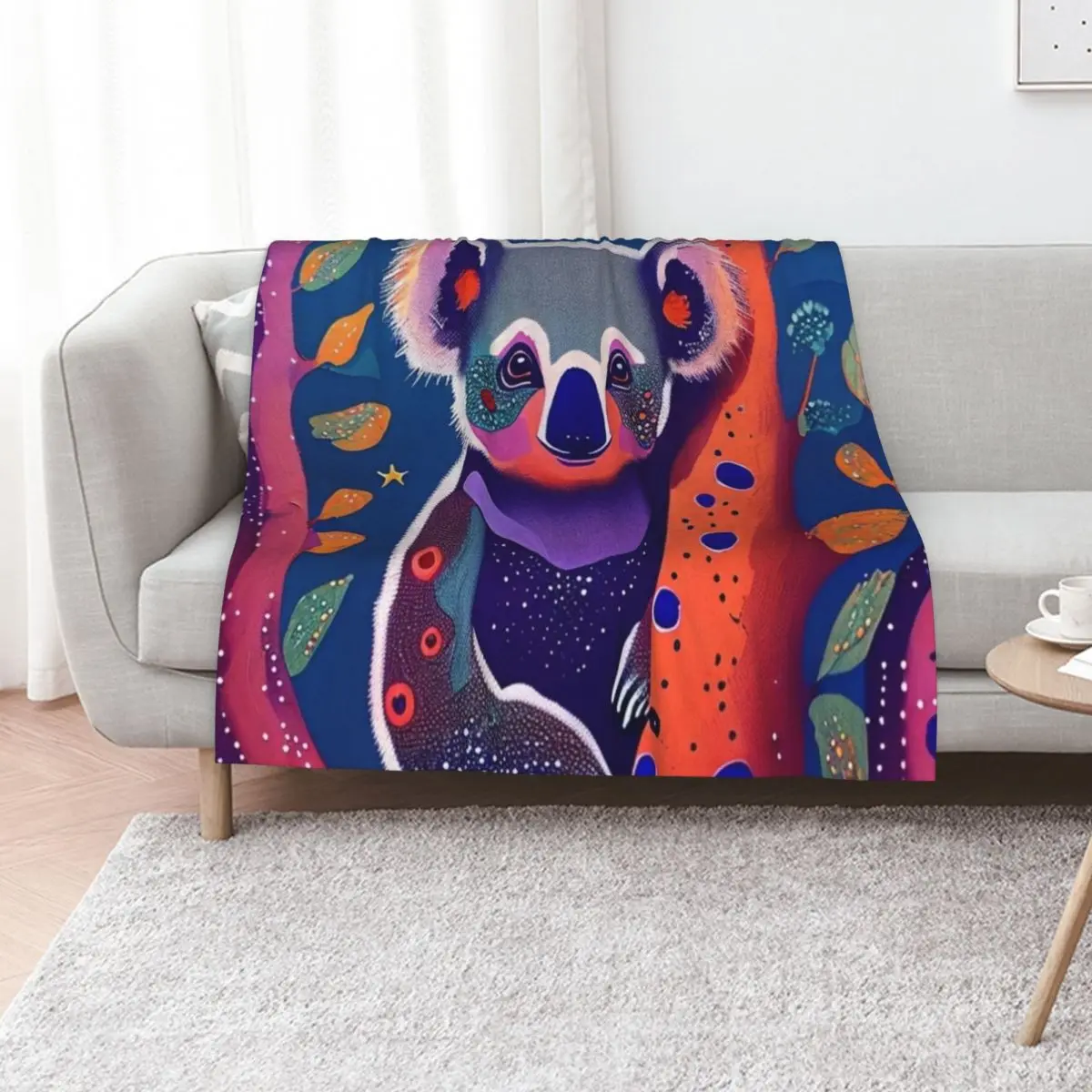 Aboriginal Art Cute Koala Bear in Dot Paintings Throw Blanket Custom for winter Furrys Single Blankets
