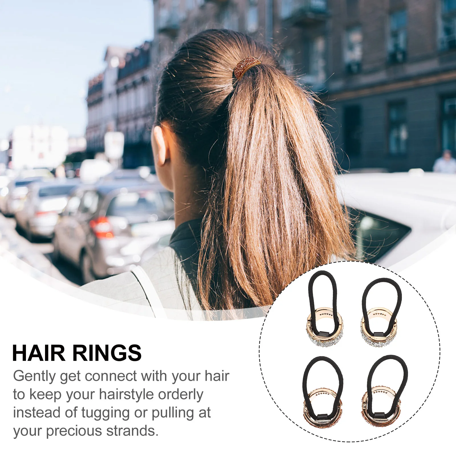 

4Pcs Hair Cuff Rings Rhinestone Ponytail Holder Elastic Hair Rope Accessories for Weddings Birthdays Parties Ponytail Buckle