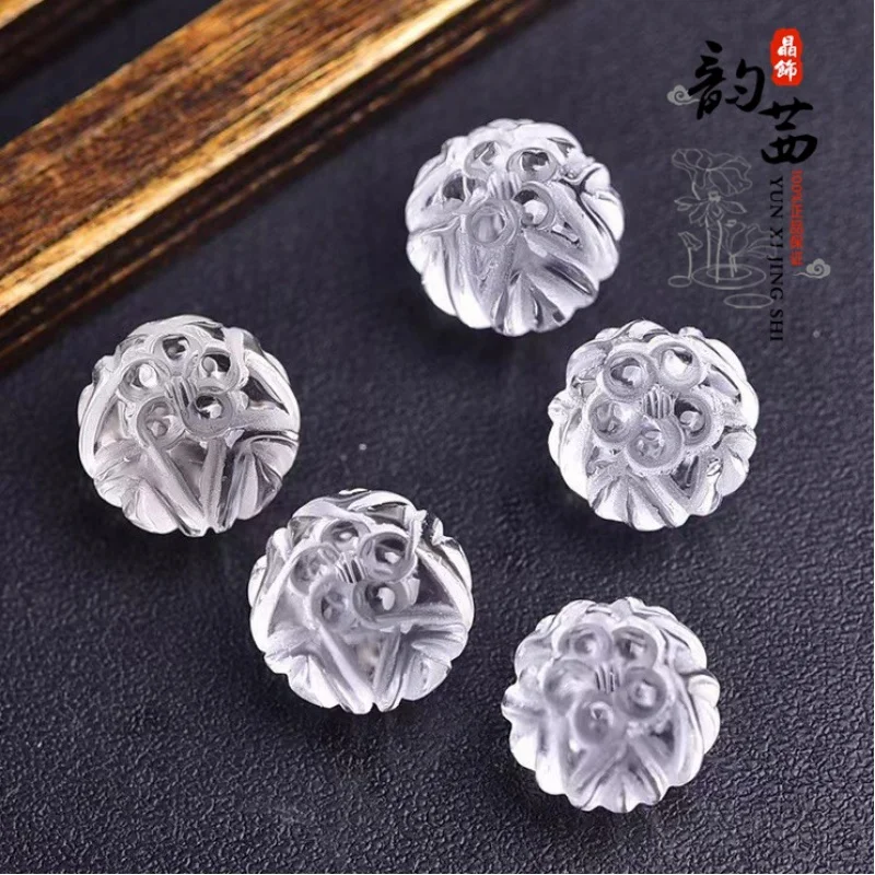 

Natural White Crystal Hand Carved Lotus Beads Bracelet Accessories DIY Spacer Beads Receptacle Bead Caps Bracelet Bracelet