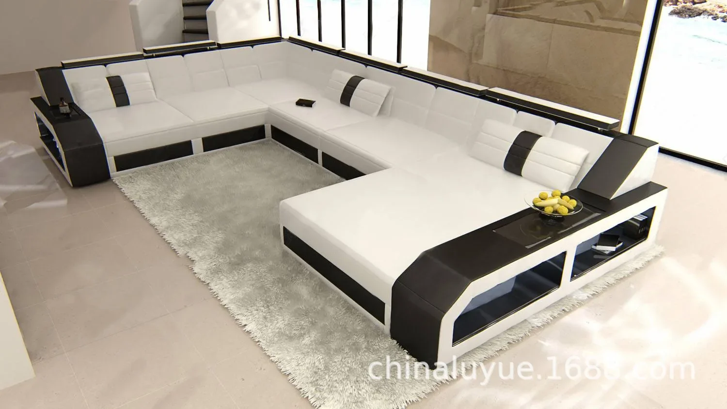 

Modern simple leather sofa large small apartment corner multi-functional leather sofa living room furniture combination