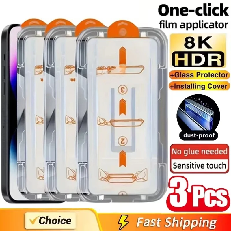 

Oleophobic Coating Dust Free Screen Protector For iPhone 17 Pro 13 11 12 14 15 16 Pro Max Mini XS X XR Easy Installation Glass