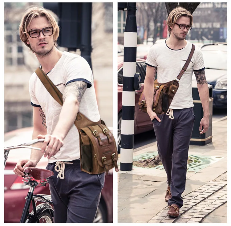 

Холщовая мужская сумка-мессенджер в стиле ретро, тактическая поясная сумка через плечо для отдыха на открытом воздухе, большая вместительная сумка через плечо