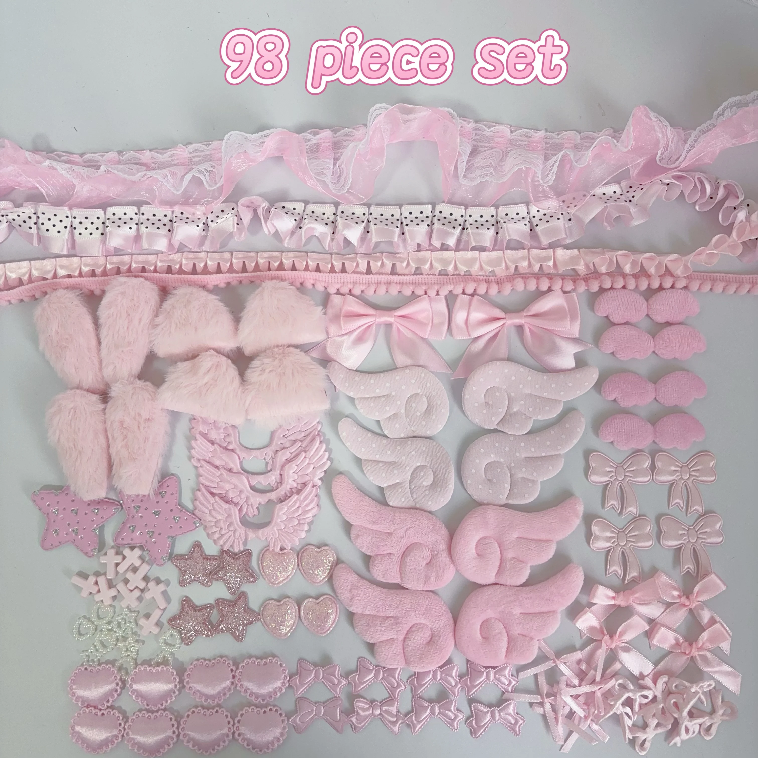 Kit de Accesorios de Cinta de 98 Puntos con Alas Rellenas, Lazos a Juego, Accesorios de Peluche con Forma de Orejas de Gato y Conejo, La