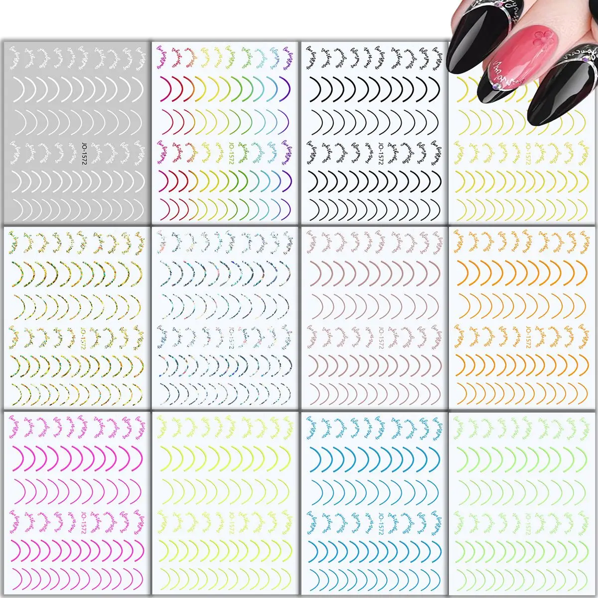 6 أوراق ملونة على شكل هلال القمر ملصقات فنية للأظافر خط معدني تصاميم فرنسية لامعة على شكل قمر يمكنك صنعها بنفسك لتزيين شارات الأظافر #2