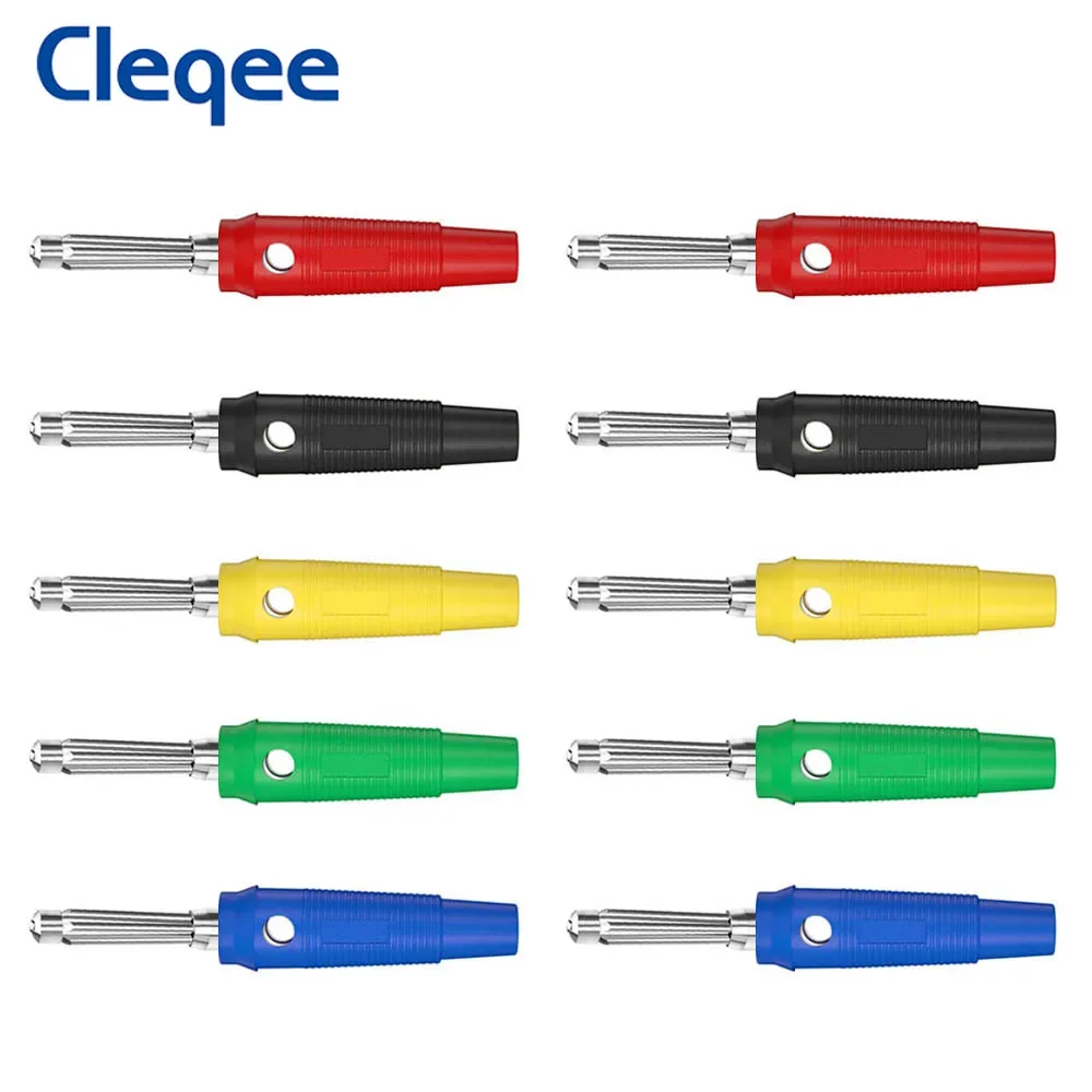 Cleqee P3008 10 sztuk 32A 4mm wtyczka bananowa z możliwością układania w stosy śruba blokująca/spawanie złącze miedziane do sond testowych wzmacniacza głośnikowego