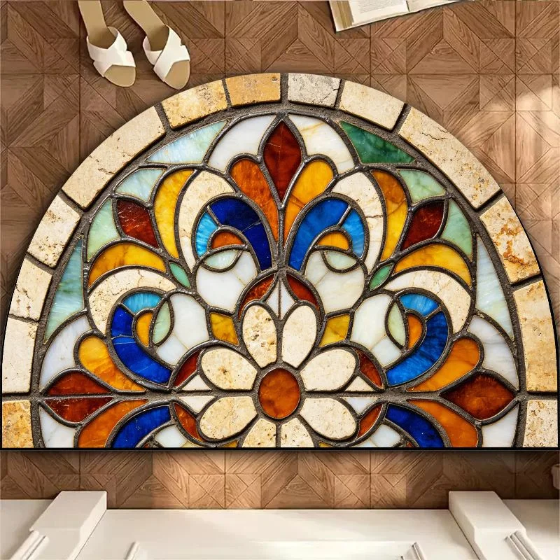 VIKAMA Half Round European Retro Color Church Painted Glass Door Pads Entrances Bathroom Doors Home Carpets Home Decor