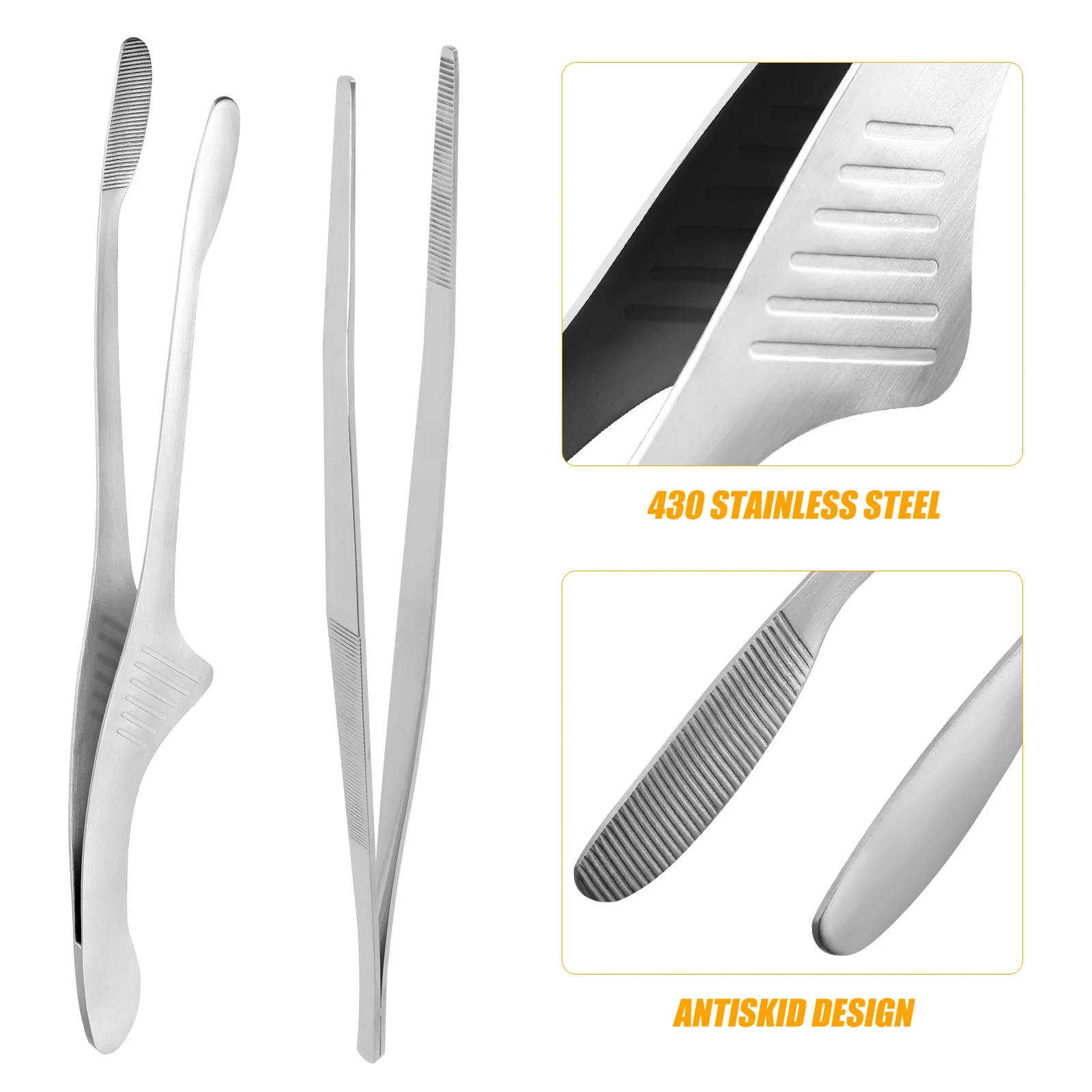 Pinzas para barbacoa coreanas de acero inoxidable de primera calidad, antideslizantes, para asar hamburguesas, huevos, pescado, repostería, multiusos, 2 unidades