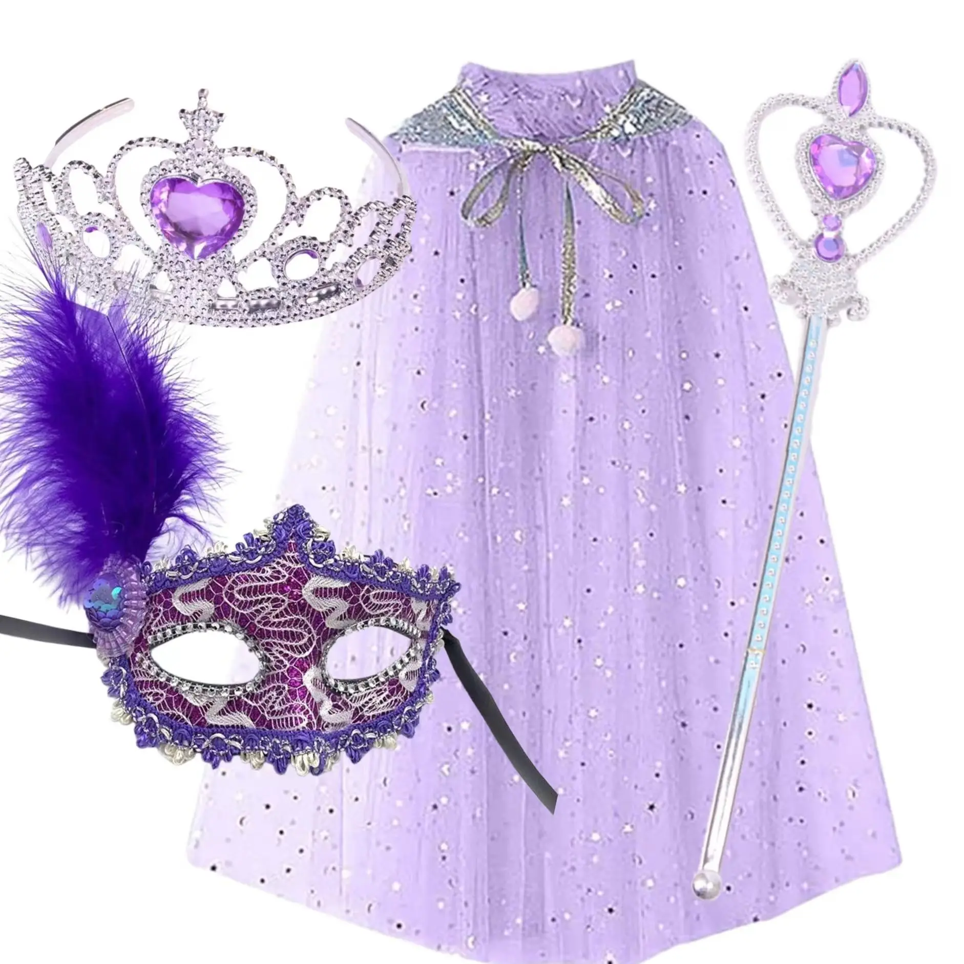 Costume For Girl Cape Shawl Cape Girls Princess Crown Cape Suit Halloween Performance Costume - view 4