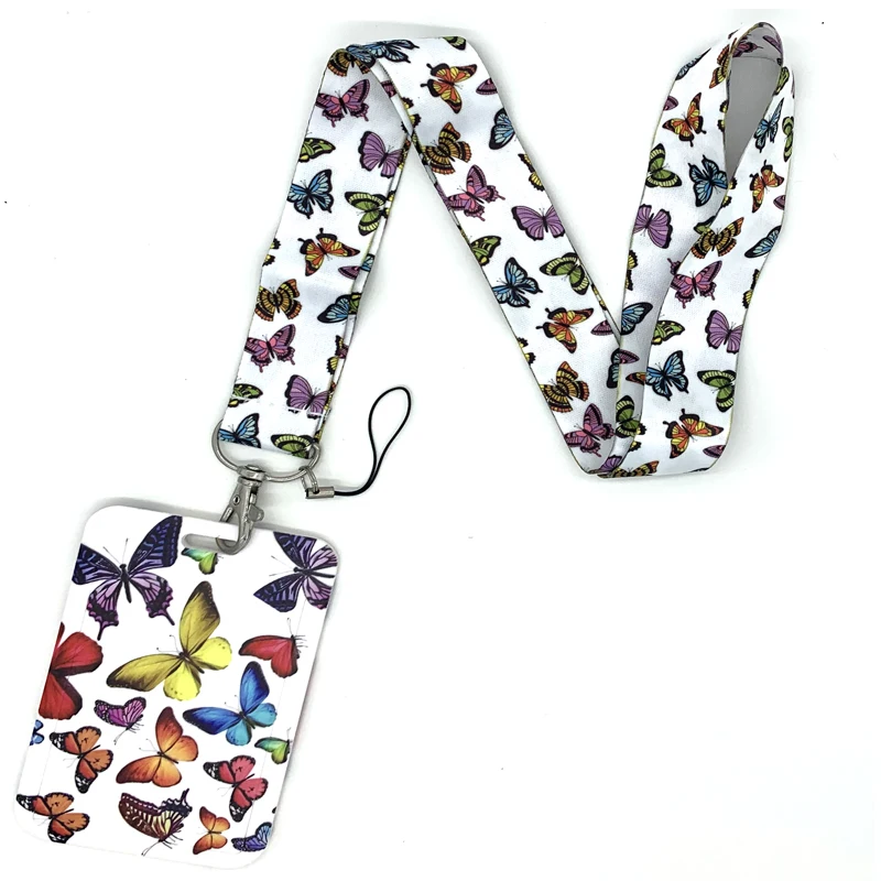 Black And White Butterfly Lanyards Keychain Neck Straps Webbing Ribbons DIY Necklace Jewelry Phone Charm Accessories