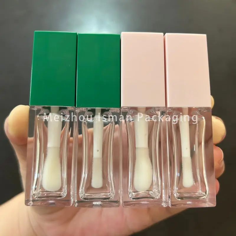 

50Pcs 8ml Hot sale empty square clear green pink lip gloss bottle transparent teal lipgloss container tubes with big wand brush