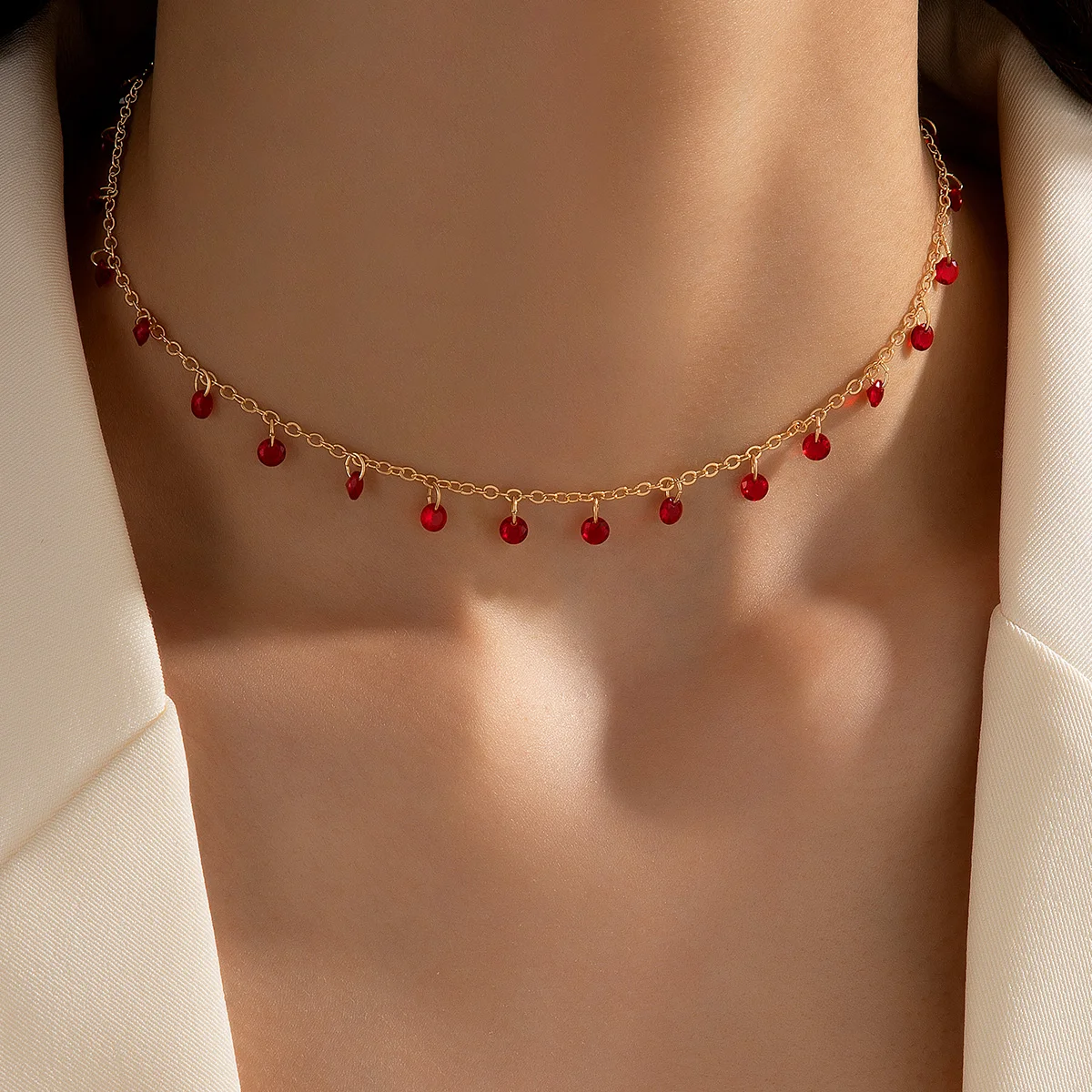 Tocona رائعة خمر الزركون الأحمر المرأة قلادة قلادة الموضة العصرية سلسلة الترقوة القلائد هدايا مجوهرات للبنات