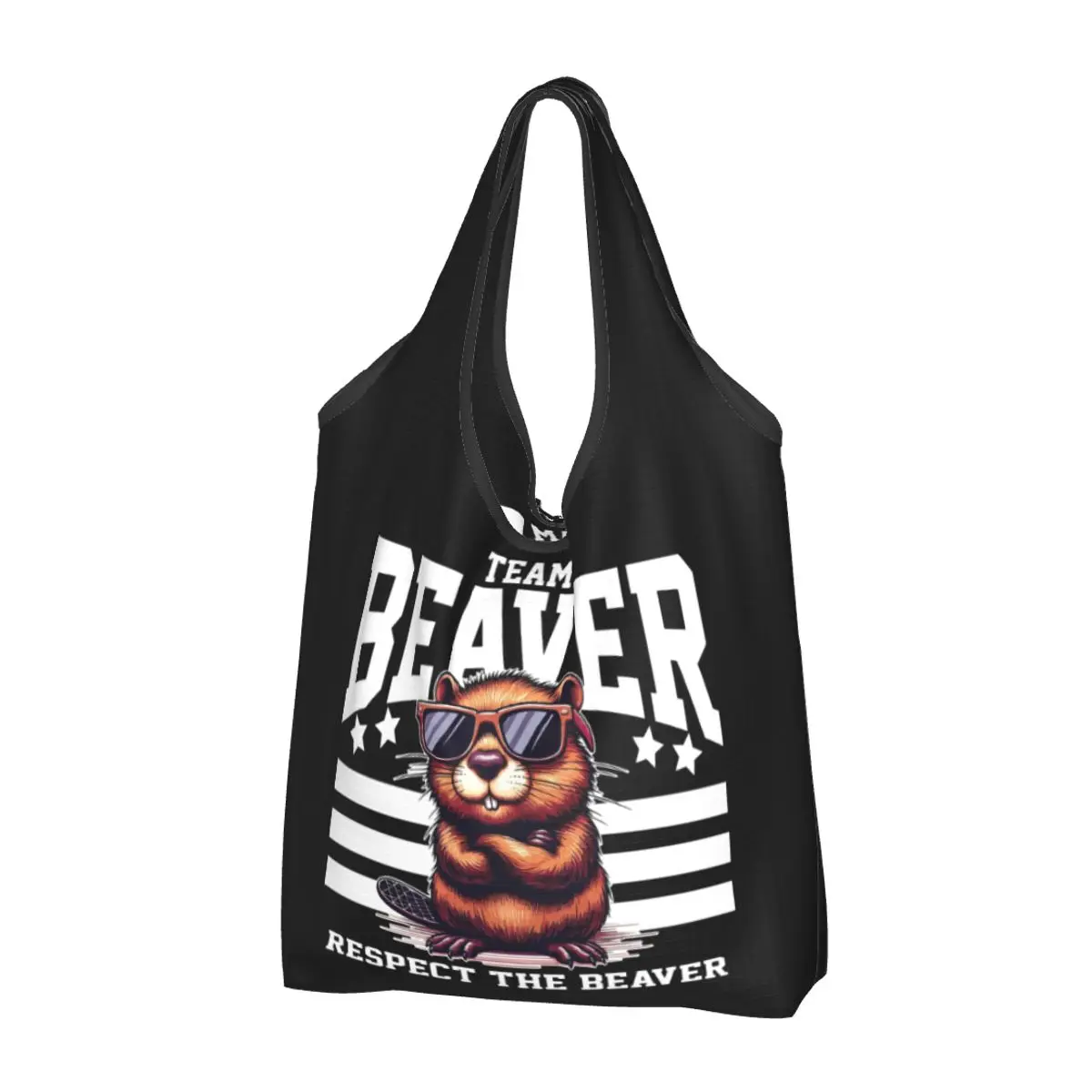 Team Beaver Respect The Beaver Portable Tote Shopping Bags Foldable Shopper Bag Groceries Handbag Shoulder Bag