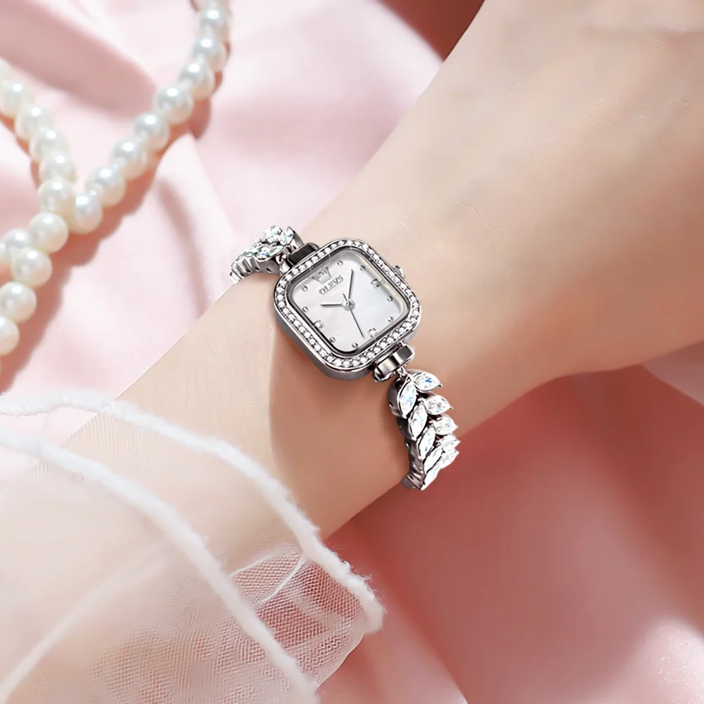 OLEVS-Reloj de plata de lujo Para Mujer, pulsera de cristal informal, de cuarzo, regalo creativo de marca superior