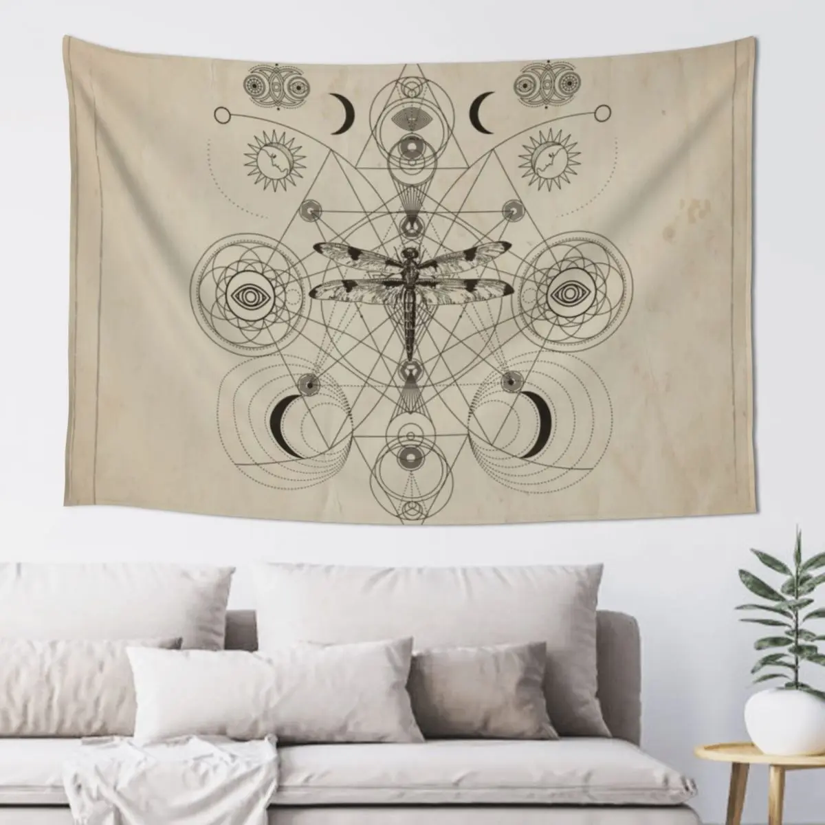 

Dragonfly Sacred Geometry Composition Tapestry Decor For Room Wall Coverings Tapestry