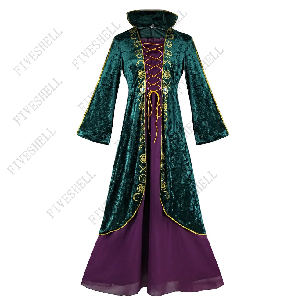 Witch Medieval Clothes Halloween Cosplay Anime Game Party Dark Green Aristocratic Court Dress Adult Stage Performance Costumes