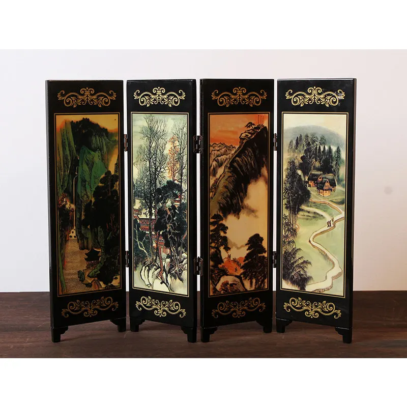 New Chinese Style Painted Four-Fold Small Screen with Plum, Orchid, Bamboo, Chrysanthemum, Desktop Ornament