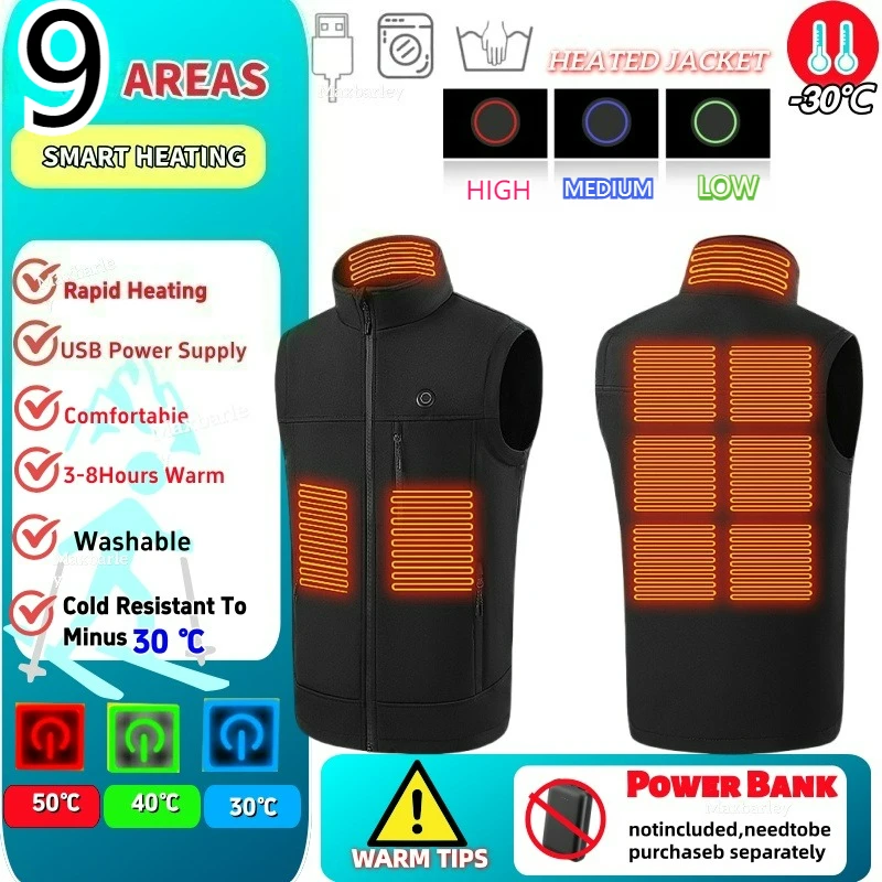 

Lightweight Heated Sleeveless Vest Men Women Electric Thermal Heating Jacket Winter Outdoor Ski Adventure Moto Riding Warm Coat