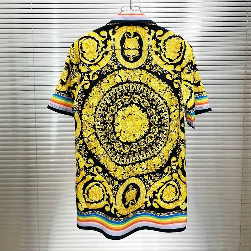 Luxury Royal Short Sleeved Shirt For Men's Summer Casual Social Paisley Striped Side Flower Printed Shirt Hawaiian shirts