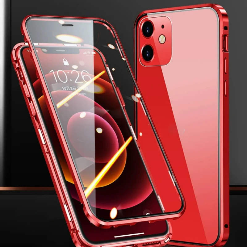 

Чехол для телефона с магнитной адсорбцией из двойного стекла для iPhone 15Pro Max 14Pro 15 Plus, защитный чехол для iPhone 13Pro Max 12