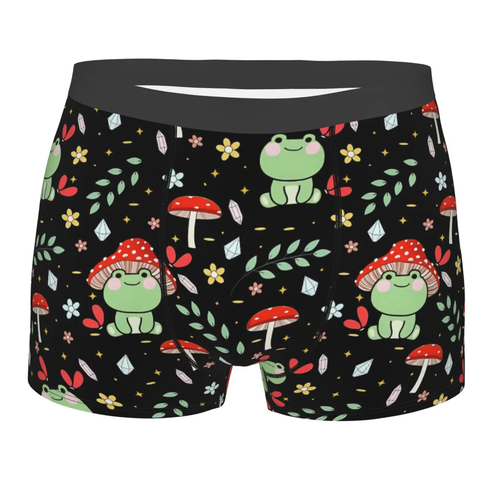 Cute Cartoon Frog Mushroom Print Underwear Men Stretch Boxer Briefs Shorts Panties Soft Sexy Underpants for Male