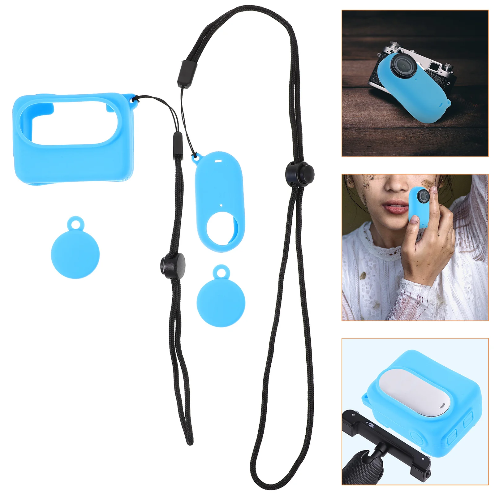 

2Pcs G03 Silicone Camera Protector Small Case for Go3 Outdoor Protection Lanyard Travel Accessory Camera Protector