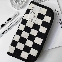 Simple Black and White Pencil Case Plaid Pencil Bag Kawaii Stationery Storage Bag for Kids Girls Back to School Supplies Gift