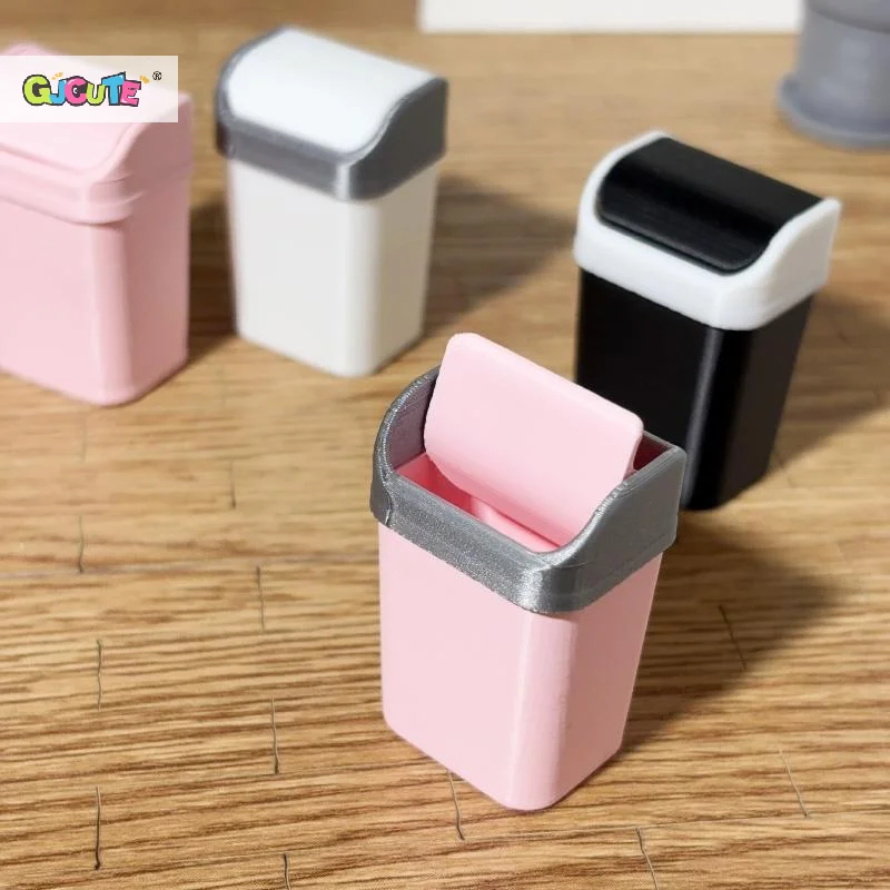 Miniature Flip Lid Trash Can Ornament Dollhouse Simulated Furniture Model Dollhouse Household Scene Accessory Pretend Play Toys