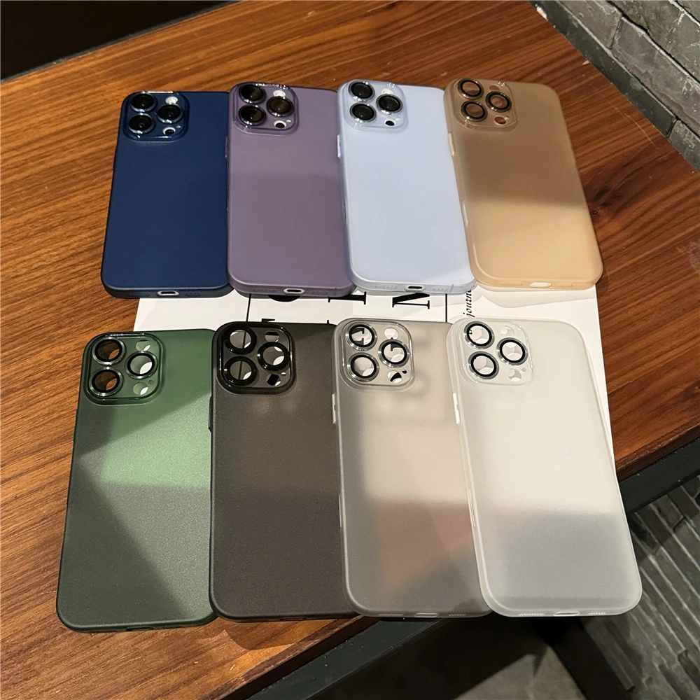 Ultra Thin Matte Soft Case For iPhone 11 12 13 14 15 Pro Max 16 Plus Glass Lens Protection Shockproof Frosted Silicone Cover