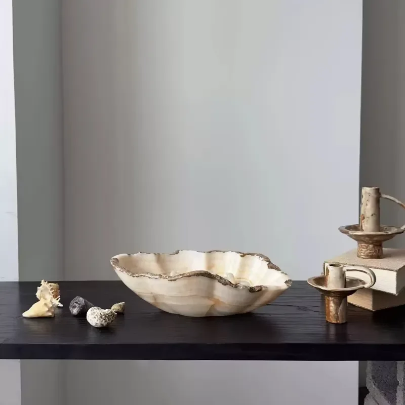 Modern Wabi Sabi Natural Agate Marble Hand Carved Slate Plate Polished Surface Decorative Storage for Kitchen Living Room